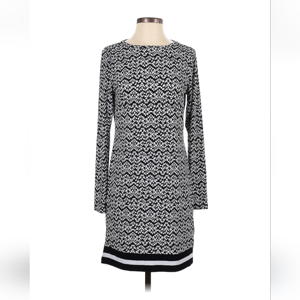 Michael Kors Casual Mini Long Sleeve Black and White Patterned Dress